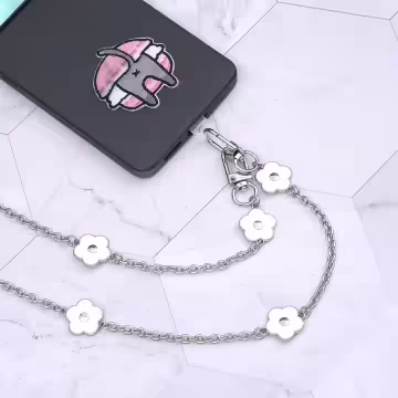 法式小花×手機斜背雙勾掛繩×白色