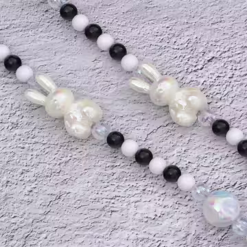 兔兔糖果圓珠×手機斜背雙勾掛繩×黑白