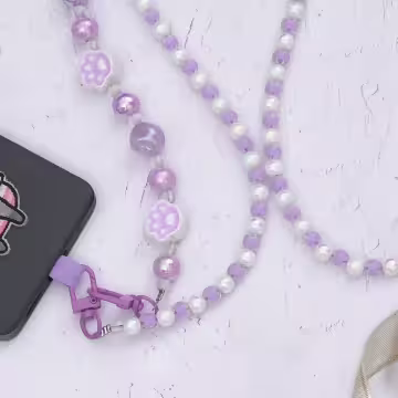 萌貓手掌糖果圓珠×手機斜背雙勾掛繩×紫色