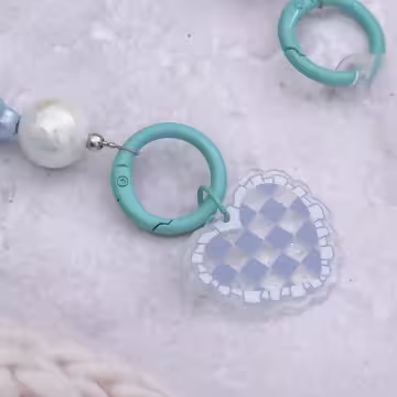 藍色兔兔小花愛心吊牌×手機腕帶掛繩