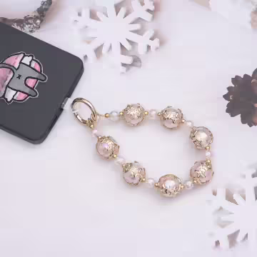 爆裂星彩珠×手機腕帶掛繩×粉紅