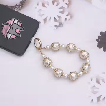 爆裂星彩珠×手機腕帶掛繩×白色