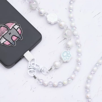 萌貓手掌糖果圓珠×手機斜背雙勾掛繩×白色.avif