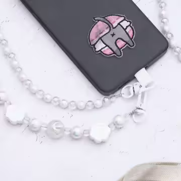 萌貓手掌糖果圓珠×手機斜背雙勾掛繩×白色