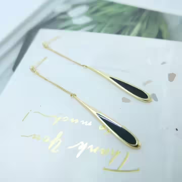 長流蘇黑色水滴×吊墜耳環