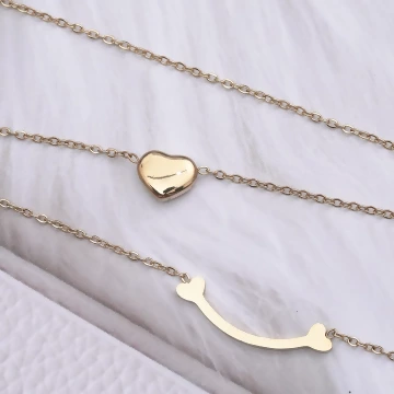 316鋼飾×雙層微笑小桃心×鎖骨項鍊×金色.avif