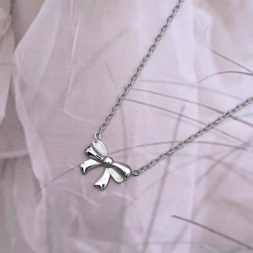 316鋼飾×禮物蝴蝶結×鎖骨項鍊×銀色.avif