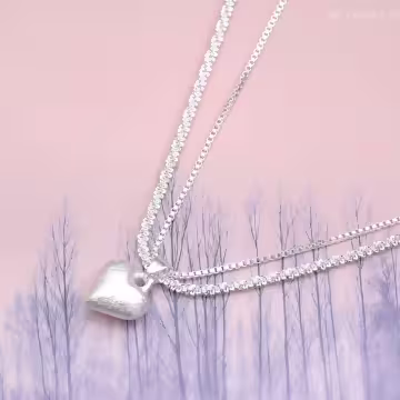 雙層磨砂愛心×鎖骨項鍊