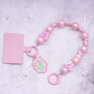 粉紅蝴蝶鬱金香吊牌×手機腕帶掛繩