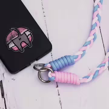 撞色麻花辮×手機斜背雙勾掛繩×藍粉