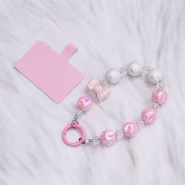 皺皺球撞色糖果×手機腕帶掛繩×粉紅