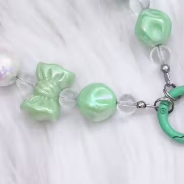 皺皺球撞色糖果×手機腕帶掛繩×綠色