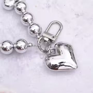 大愛心銀白金屬×手機腕帶掛繩