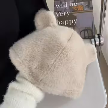 毛絨小熊×毛帽×卡其