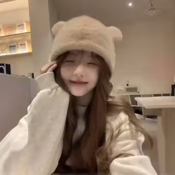 毛絨小熊×毛帽×卡其
