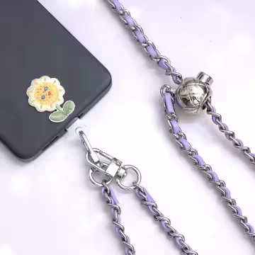 紫銀小香風鍊條金屬球×手機斜背雙勾掛繩×紫銀