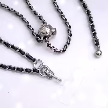 黑銀小香風鍊條金屬球×手機斜背雙勾掛繩×黑銀