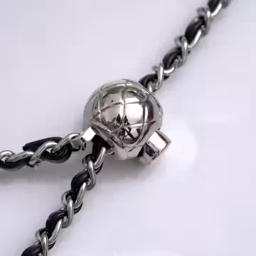 黑銀小香風鍊條金屬球×手機斜背雙勾掛繩×黑銀