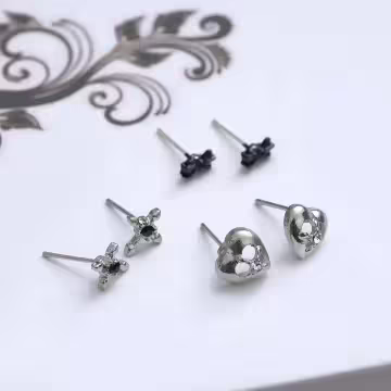 十字架愛心黑領結×三套件耳環組