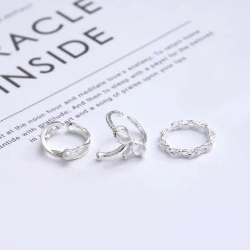 氣質綁帶蝴蝶結×三套件戒指組×銀色.avif