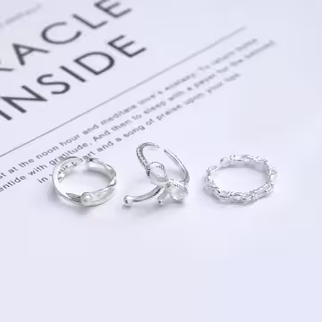 氣質綁帶蝴蝶結×三套件戒指組×銀色