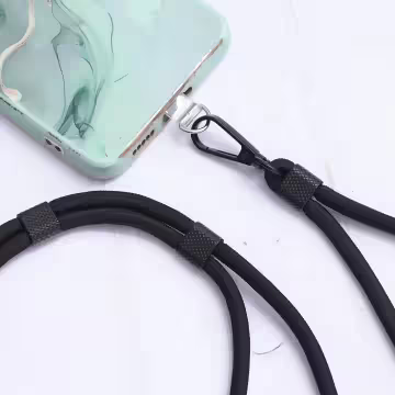 可調節雙環×黑色×純素色簡約滌綸繩×手機斜背雙勾掛繩×全黑