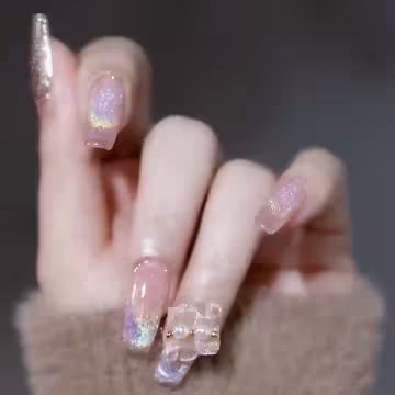 閃亮粉紅蕾絲亮面&times;穿戴式手指甲片&times;二十四入