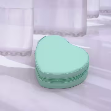 愛心雙層皮革×拉鍊飾品盒×綠色