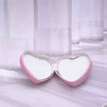 愛心雙層皮革×拉鍊飾品盒×粉紅