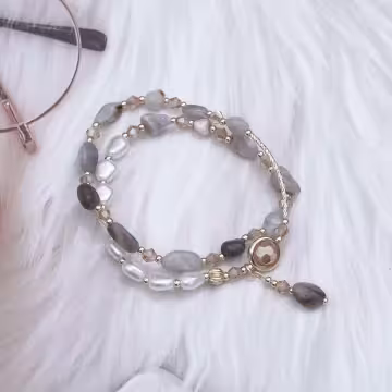 雙層巴洛克晶石珍珠×固定式串珠手鍊×共四色