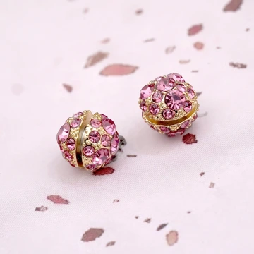 小圓球晶鑽小香風×雙面磁吸耳夾×粉紅.avif