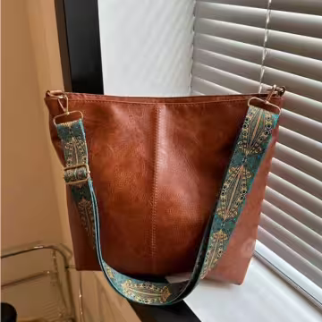 復古皮革圖騰織帶×斜背包×棕咖