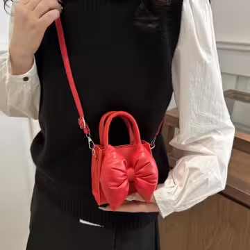 澎澎蝴蝶結小廢包×斜背包×紅色