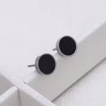 316鋼飾×酷黑圓形×耳釘×銀色
