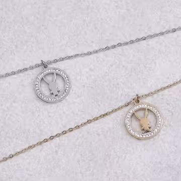 316鋼飾×晶鑽小兔×鎖骨項鍊×金色