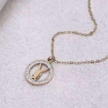 316鋼飾×晶鑽小兔×鎖骨項鍊×金色