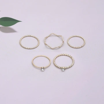 素圈細波環小晶鑽×五套件戒指組×金色.avif
