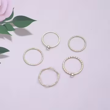 素圈細波環小晶鑽×五套件戒指組×金色