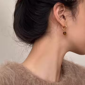 琥珀色圓珠愛心&times;吊墜耳扣