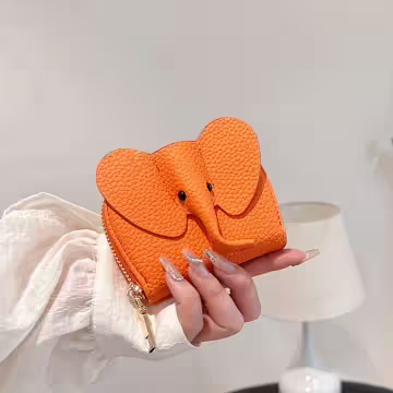 大象荔枝紋皮革×風琴卡夾×橘色