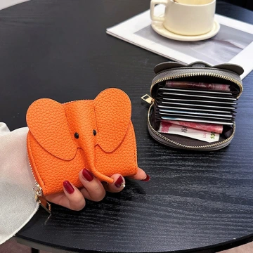 大象荔枝紋皮革×風琴卡夾×橘色.avif