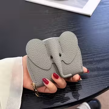 大象荔枝紋皮革×風琴卡夾×駝灰