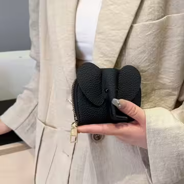 大象荔枝紋皮革×風琴卡夾×黑色