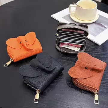 大象荔枝紋皮革×風琴卡夾×棕咖