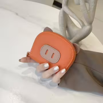 小豬鼻荔枝紋皮革×風琴卡夾×橘色