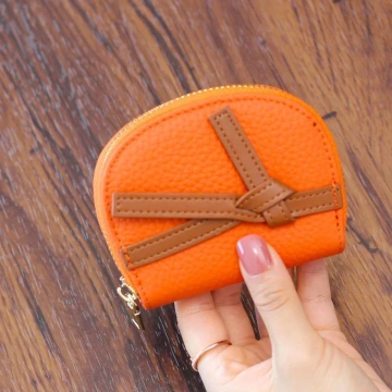 禮物綁帶荔枝紋皮革×風琴卡夾×橘色.avif