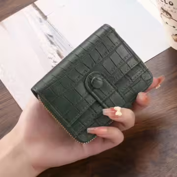 簡約鱷魚紋皮革×風琴卡夾×綠色