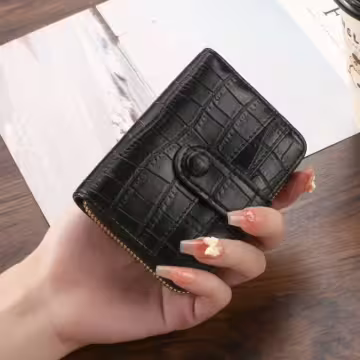 簡約鱷魚紋皮革×風琴卡夾×黑色