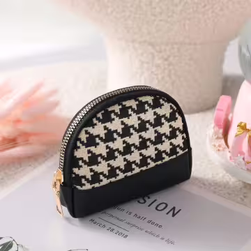 千鳥紋×拉鍊零錢包×黑色