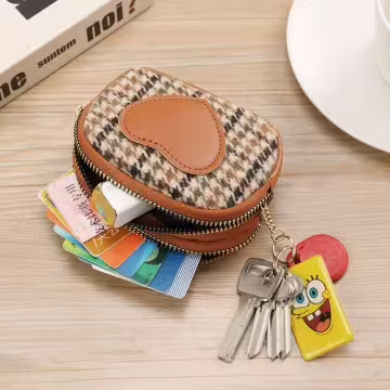 愛心千鳥紋×雙層拉鍊零錢包×黑色